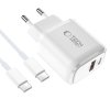 TECH-PROTECT NCA20 2-PORT NETWORK CHARGER PD 20W / QC3.0 + TYPE-C CABLE WHITE